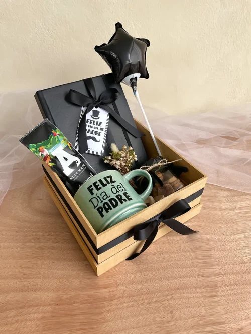 arreglo dia del padre en caja con cafe caja de trupan con libreta y taza por le dia del padre