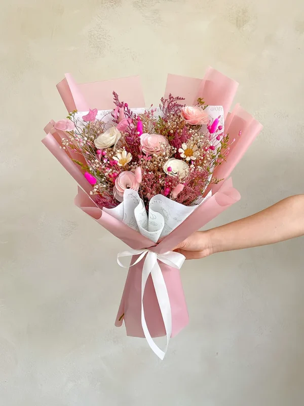 ramo de flores eternas color rosado