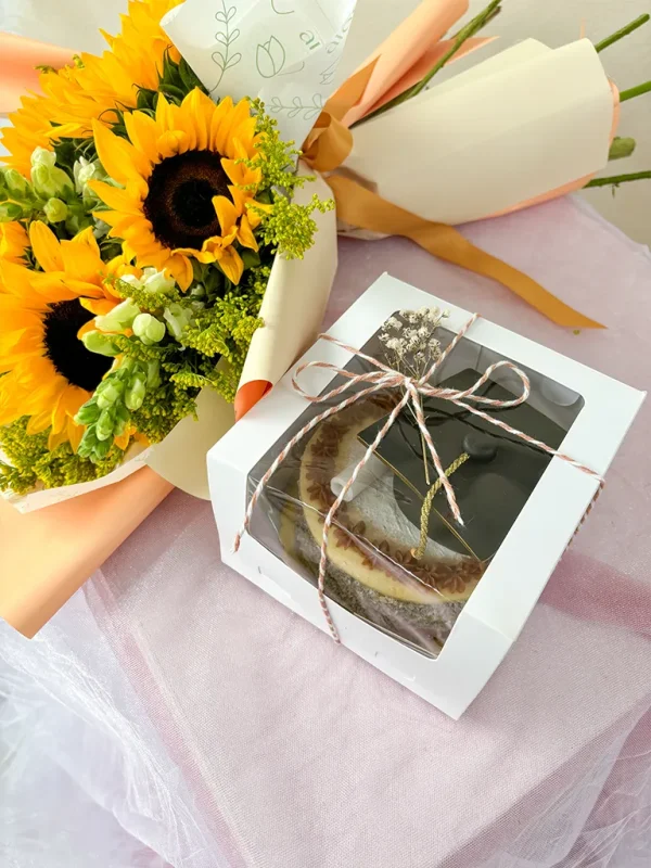 ramo de girasoles de vivero con torta