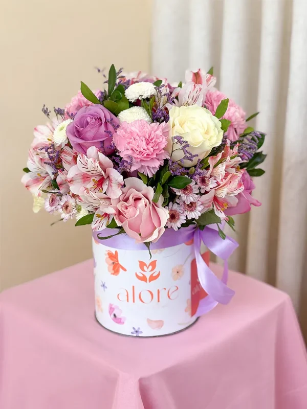 Caja redonda con flores para mama