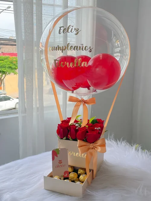 box de 12 rosas rojas con globo box de 12 rosas rojas con globo
