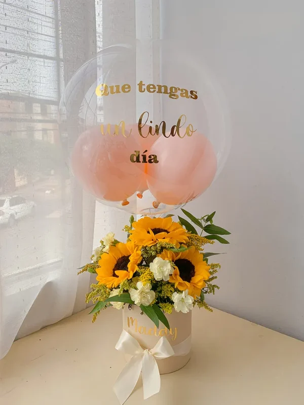 box de girasoles y globo burbuja