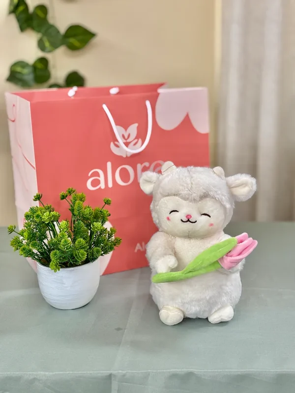 corderito con tulipan en peluche