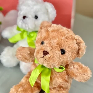 Peluches de oso Teddy marrón y blanco con lazo verde