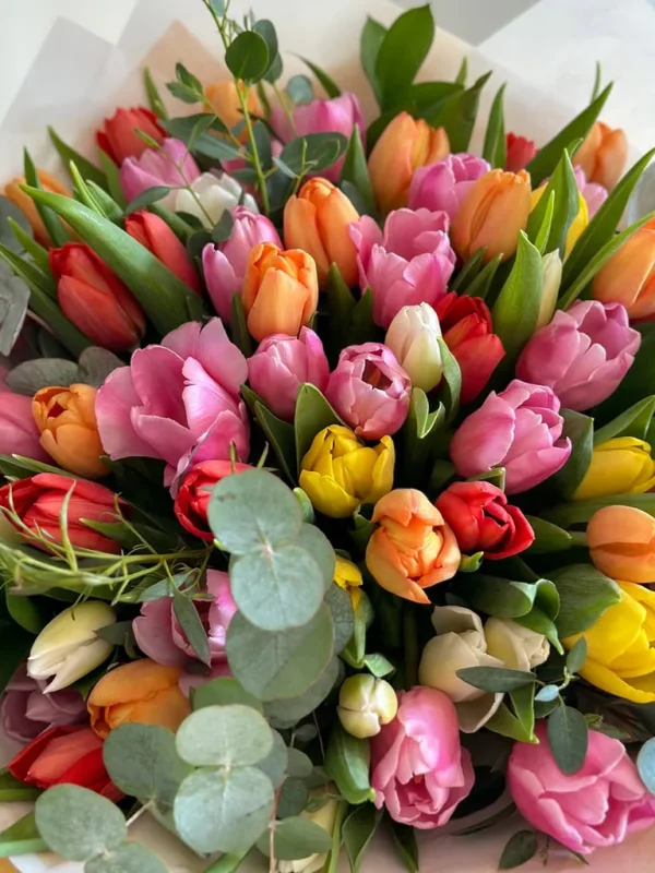 tulipanes coloridos en ramo