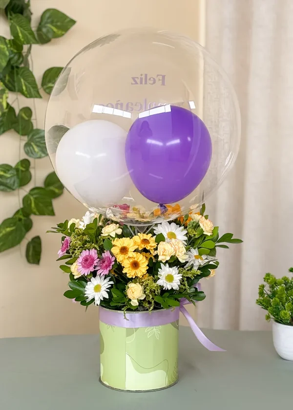 mini girasol y margaritas con globo mini girasol y margaritas con globo