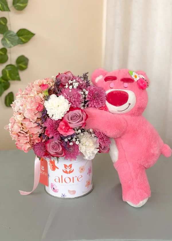 box de flores con oso lotso box de flores con oso lotso