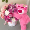 box de flores lilas con oso de peluche box de flores lilas con oso de peluche