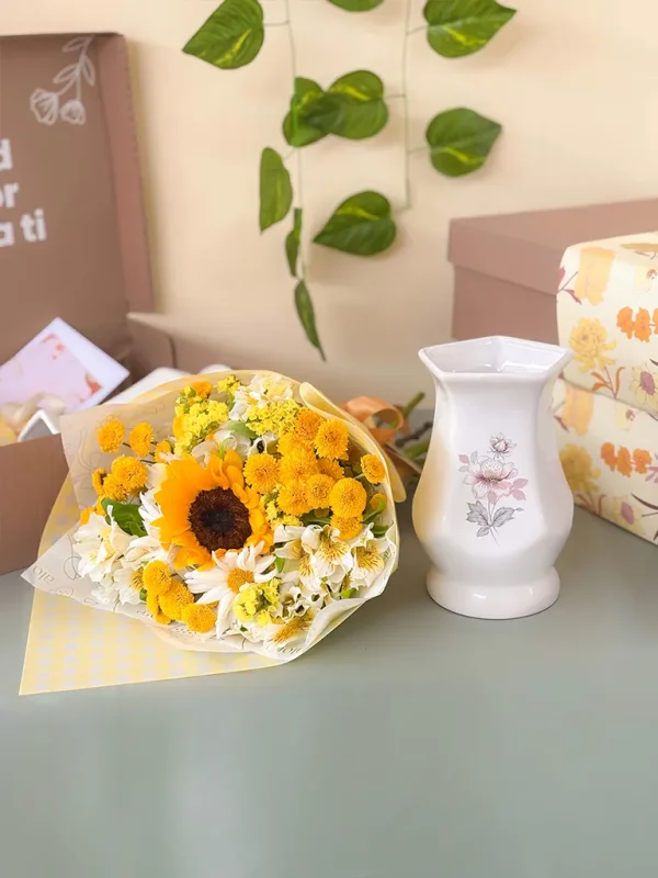 ramo de flores amarillas y florero ramo de flores amarillas y florero