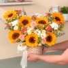canasta floral con girasoles de vivero