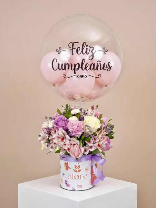 box sombrerera con globo de cumpleaños