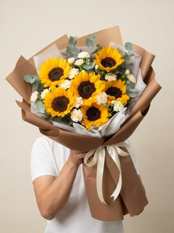 ramo de girasoles papel beige
