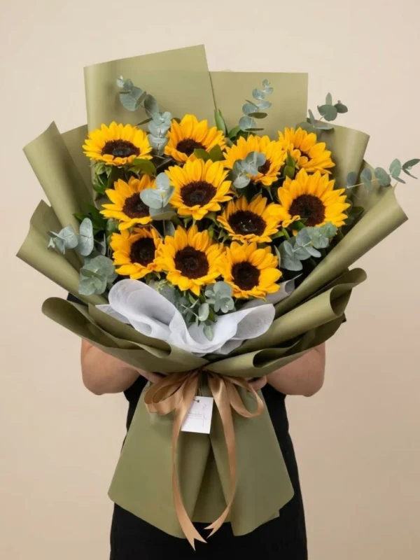 ramo de girasoles papel verde